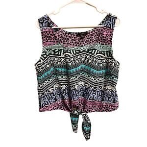 Forever 21 Lightweight Pink Blue Gradient Aztec Front Tie Crop Top Size Large